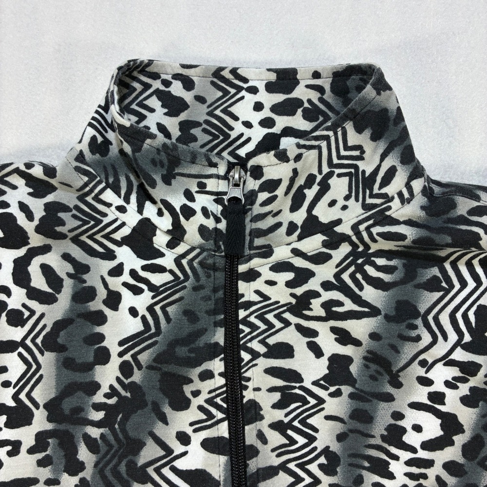Kim Rogers Leopard Chevron Zip Up Track Jacket Womens Large Gray Black White - Picture 7 of 10